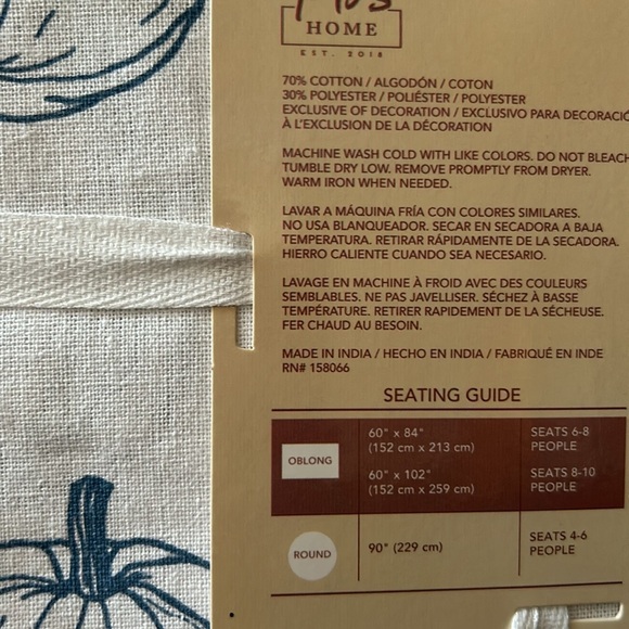 PBS Home New Tablecloth Blue Pumpkins Scalloped Fall Thanksgiving 60”x102” - Picture 2 of 2